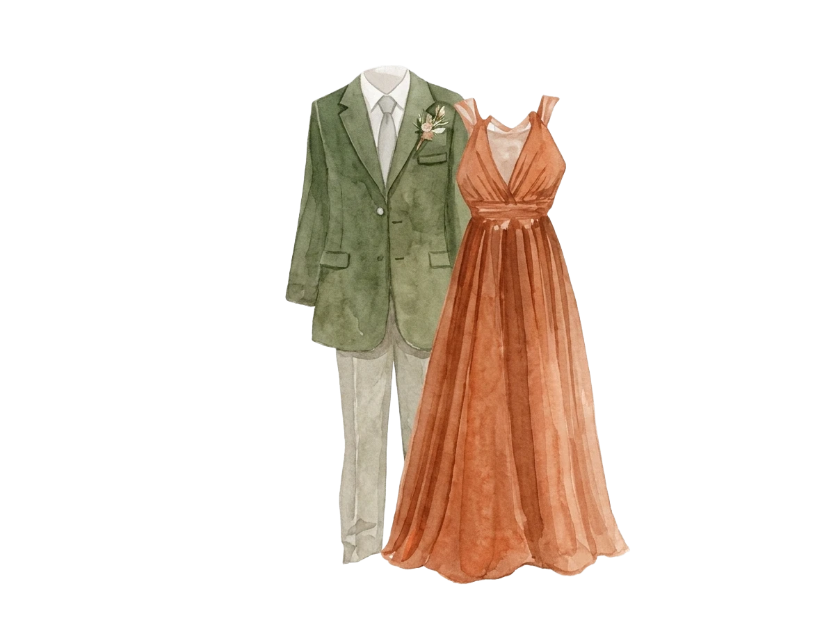 Ilustración de traje y vestido boho